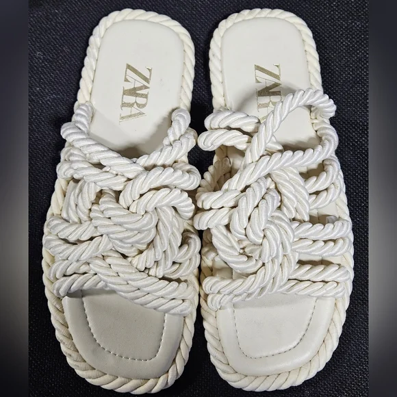 Zara Shoes Zara Cream Woven Rope Sandals Poshmark